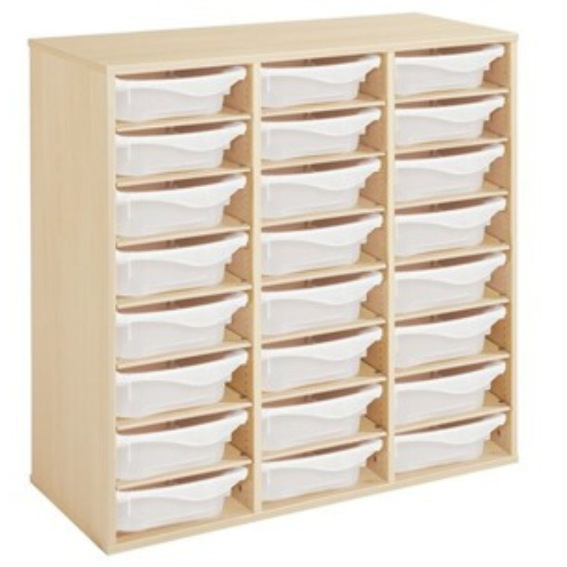 Cabinet de rangement de maternelle en bois avec 24 paniers